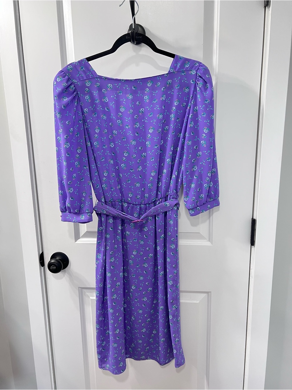 Lilac Floral Midi Dress with Tie Waist